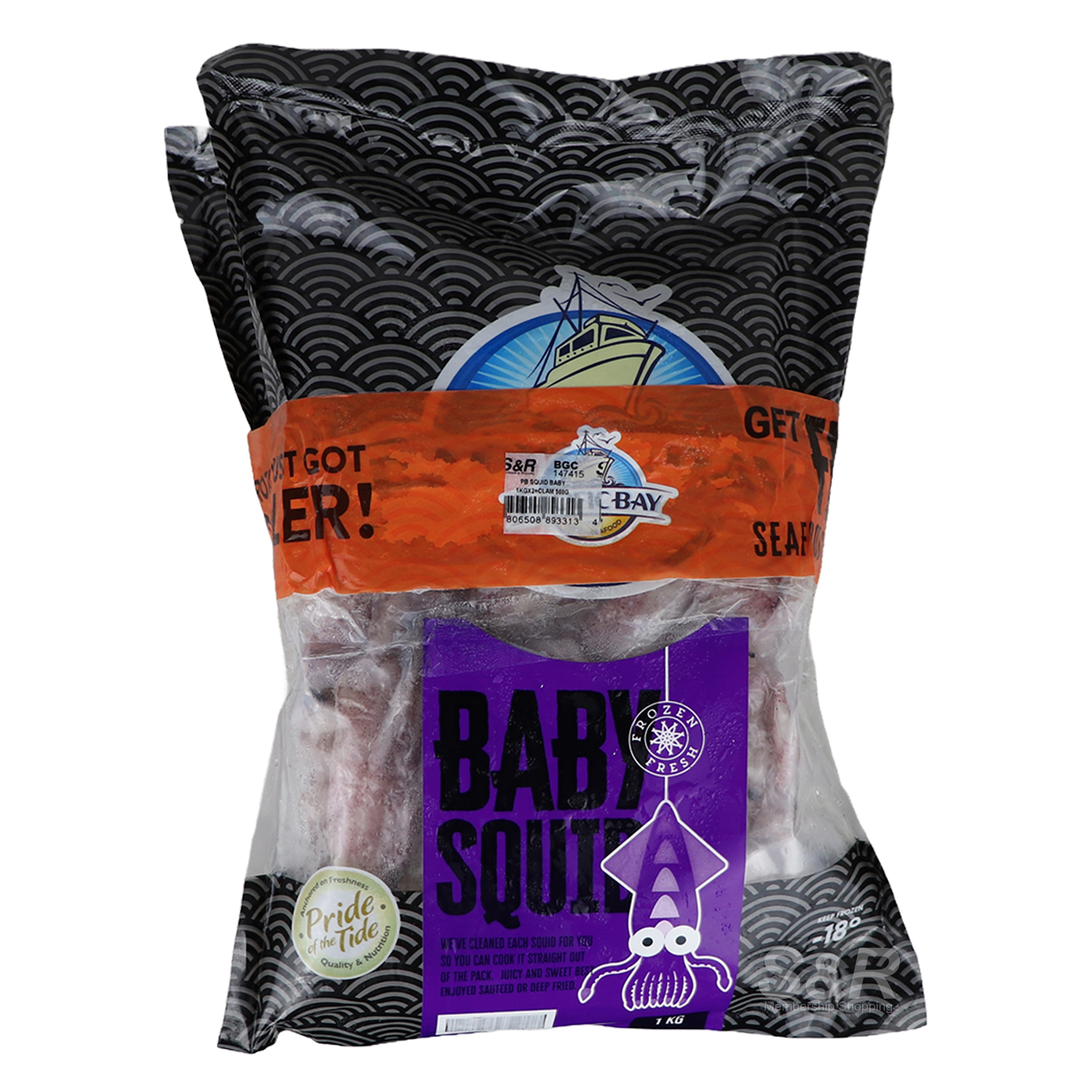 Pacific Bay Baby Squid 2x1kg and Whole Clams 500g